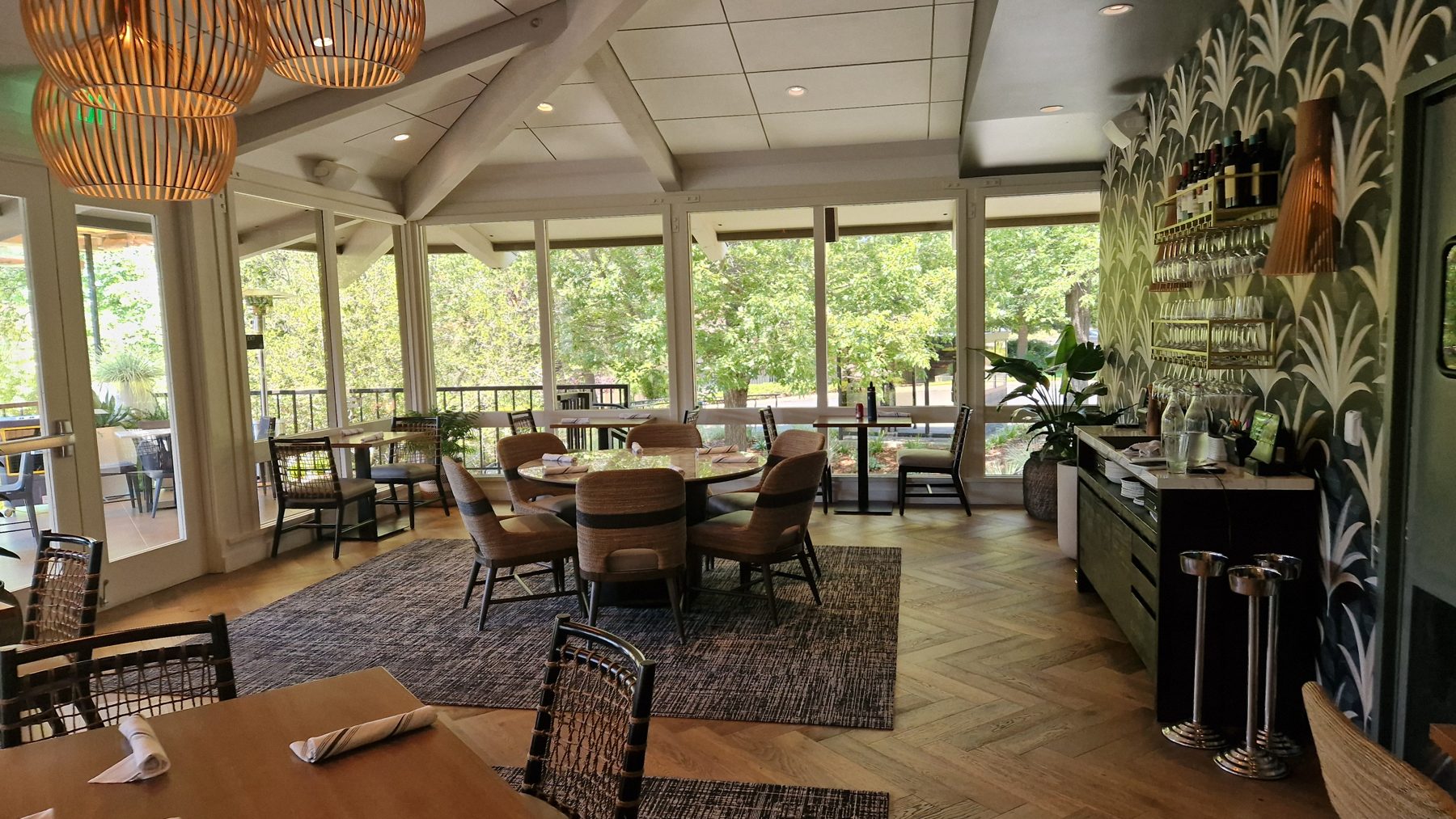 The View Café interior clad floor to ceiling in nine-foot rustic wooden planks